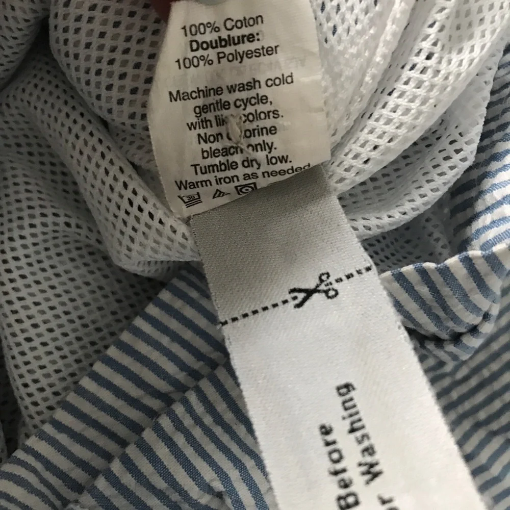 J CREW BLUE STRIPE SEERSUCKER SHORTS FLAT FRONT MENS 34